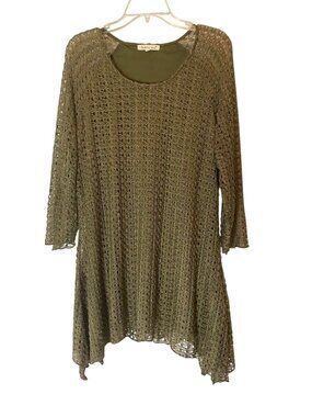 Indigo Soul Green Crochet Tunic Dress With Lining & Bell Sleeve 2XL